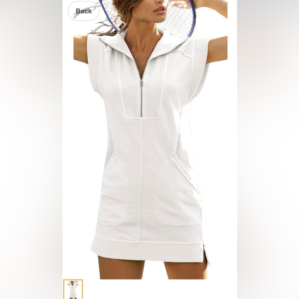 White Sleeveless Zip-Front Dress